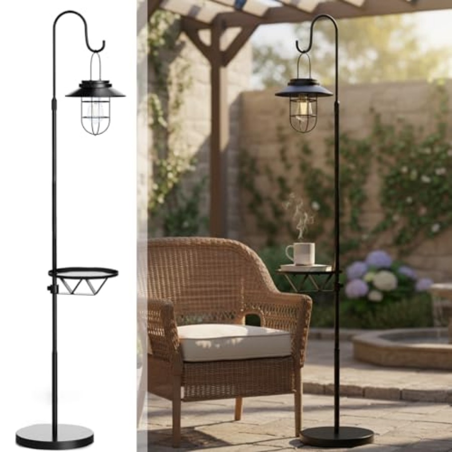 Outdoor Lighting Solar - Solar-Stehlampe mit Tisch, 60 Zoll Outdoor-Shepherd-Hook