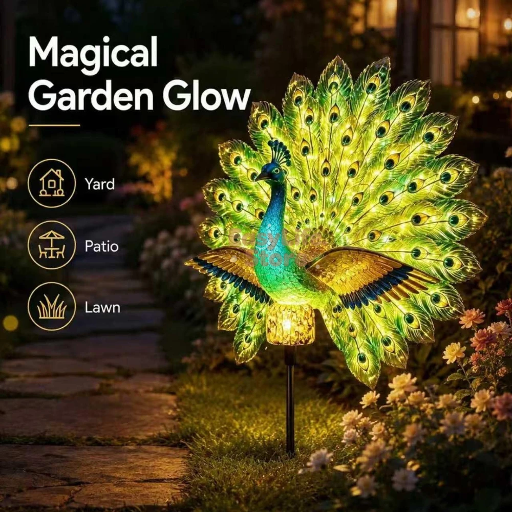Lighting Fixture Outdoor - Solar-Pfauengartenskulptur, Außendekorationsleuchte mit automatischer LED-Aktivierung, bewegliche