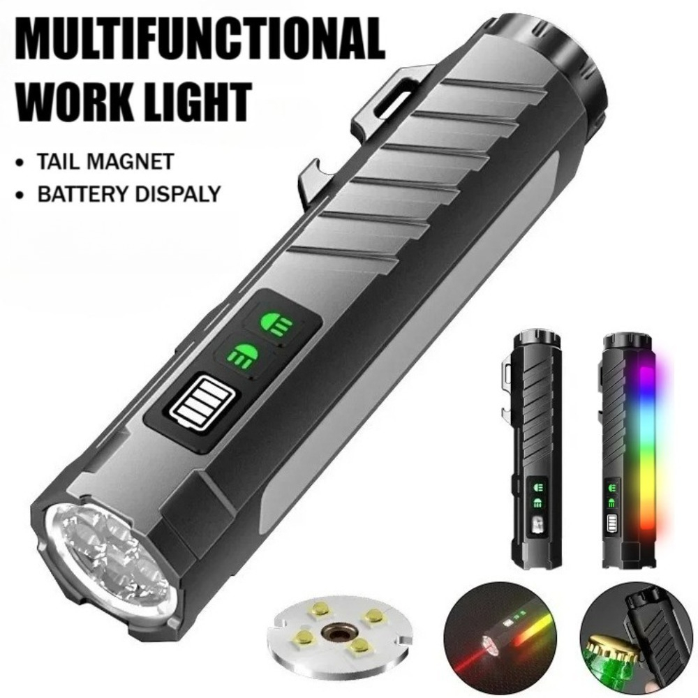 Lighting Fixture Outdoor - Multifunktionale Starklicht-LED-Taschenlampe Wiederaufladbar mit Farbigem Neonlicht