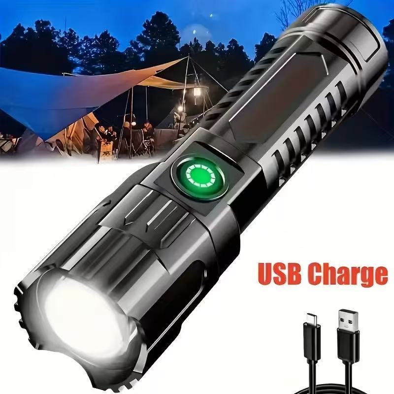 Zinc Outdoor Lighting - Neue Hochleistungs-LED-Taschenlampe, USB-wiederaufladbar, zoombares Licht mit
