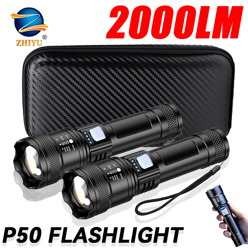 Zinc Outdoor Lighting - Taktische LED-Taschenlampe, 2000 lm, USB wiederaufladbar,